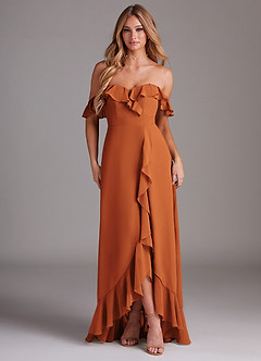 Azazie Lyra Bridesmaid Dresses Cinnamon A-Line Chiffon Convertible Dress image1