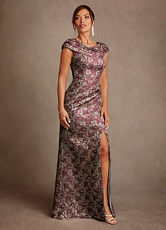 Azazie Irvine Moeder van de bruid jurken A-Lijn Jurk van Bloemenjacquard Geplooid Cabernet image4