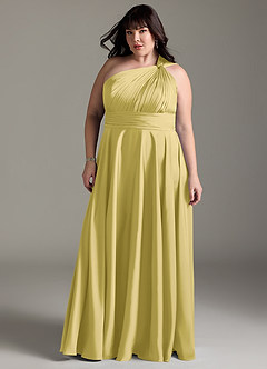 Azazie Charlize Jurken voor bruidsmeisjes Jurk van Stretch Satijn met A-lijn One-shoulder Kanarie image13