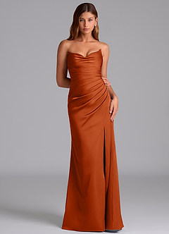 Azazie Claudelle Bridesmaid Dresses Burnt Orange Mermaid Strapless Stretch Satin Dress image6