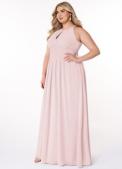 Azazie Bonnie Robes de demoiselle d'honneur Robe Trapèze en Mousseline de soie Trou de serrure froncé Rose Pâle image8