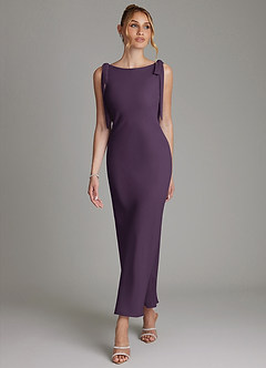 Azazie Luddie Bridesmaid Dresses Plum Mermaid Bow Chiffon Dress image4