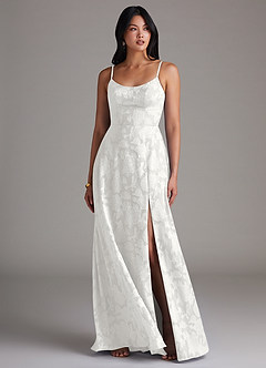 Azazie Moira Jurken voor bruidsmeisjes Jurk van Bloemen Burn-out met A-Lijn Zijsplit Wit image4