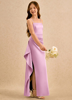 Azazie Cannoli Girls Formal Flower Girl Dresses Candy Pink A-Line Pleated Stretch Satin Dress image4