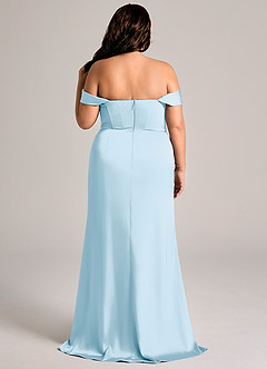 Azazie Johana Bridesmaid Dresses Sky Blue Mermaid Off the Shoulder Stretch Satin Convertible Dress image9