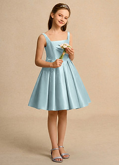 Azazie Jello Girls Formal Flower Girl Dresses Mist Ball-Gown Pleated Matte Satin Dress image4