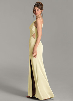 Azazie Hudsyn At-home Try On Dresses Lemon Sorbet Mermaid One Shoulder Stretch Satin Dress image2