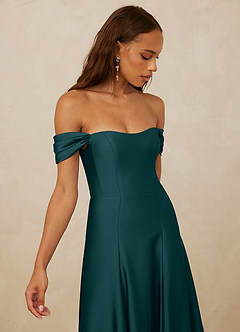 Christian Siriano Bridal for Azazie 1002 Bridesmaid Dresses Pine A-Line Off the Shoulder Stretch Satin Convertible Dress image4
