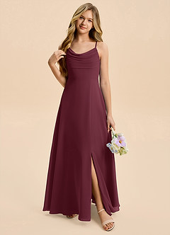 Azazie Gia Junior Cabernet A-Line Pleated Chiffon Dress image6