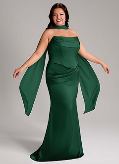 Azazie Sorrel Bridesmaid Dresses Dark Green Mermaid Strapless Stretch Satin Convertible Dress image3