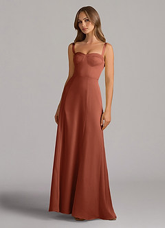 Azazie Amaris Schlussverkauf A-Linie Korsett Stretch-Satin Kleid Burnt Orange image2