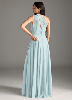 Azazie Charlize Bridesmaid Dresses Mist A-Line One Shoulder Chiffon Dress image2