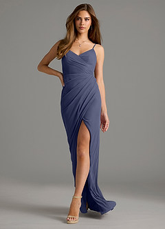 Azazie Maci Robes de demoiselle d'honneur Robe Fourreau en Maille Plissée Bleu Orageux image6