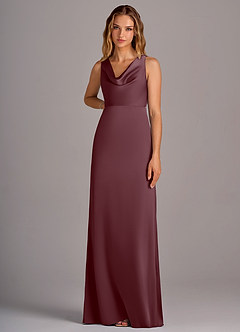 Azazie Wrenlee Bridesmaid Dresses Sangria A-Line Stretch Satin Dress image6