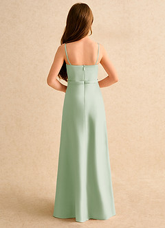 Azazie Fishie Junior Formal Blumenmädchenkleider A-Linie Matte Satin Kleid Staubiger Salbeigrün image7