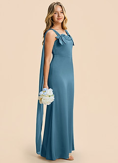 Azazie Chelsea Junior Bermuda Sheath Pleated Stretch Satin Dress image1