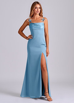 Azazie Amithy 신부 들러리 드레스 인어 주름진 쉬폰 바닥 길이 드레스 image4