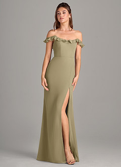 Azazie Callie Vestidos de damas de honor Vestido de Musgo Verde de Gasa de Corte Sirena Convertible con Corte Lateral image7