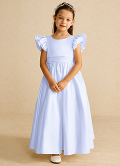 Azazie Piglette vestidos de niña de las flores Vestido de Lavanda de Satin Mate de Corte En A con Lazo image4