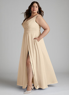Azazie Karina Bridesmaid Dresses Champagne A-Line Pleated Chiffon Dress image7
