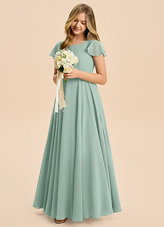 Azazie Cady Junior Abito A-Line in Chiffon Plissettato Agave image4