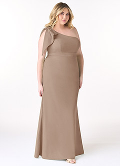 Azazie Rinna Bridesmaid Dresses Taupe Mermaid One Shoulder Stretch Crepe Dress image7