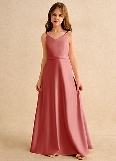 Azazie Fishie Girls Formal Sukienki dla dziewczynek sypiących kwiaty Linia A Matowy satynowy Długość podłogi Sukienka image4