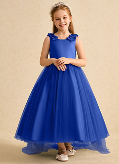 Azazie Lorita Robe Demoiselle D'honneur Fillette Robe Trapèze en Tulle Perlé Bleu Roi image6