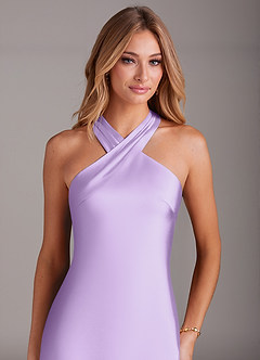 Azazie Doretta Bridesmaid Dresses Lilac Mermaid Pleated Stretch Satin Dress image5
