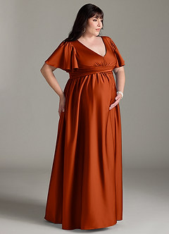 Azazie Verna Gravid brudtärna klänningar Klänning A-Line Ruched Golvlängd Stretch Satin image12