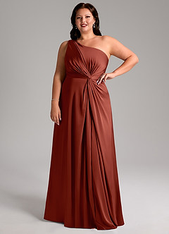 Azazie Brooke Bridesmaid Dresses Terracotta A-Line One Shoulder Stretch Satin Dress image12