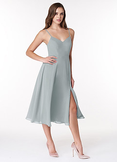 Azazie Clarissa Bridesmaid Dresses Dolphin Grey A-Line V-Neck Chiffon Dress image3