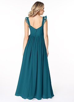 Azazie Stassie Robes de demoiselle d'honneur Robe Trapèze en Mousseline de soie Décolleté froncé Bleu Encre image2