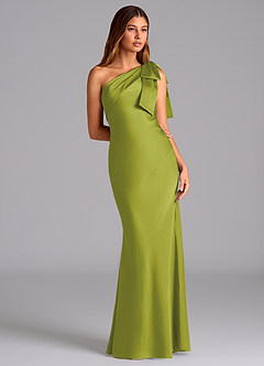 Azazie Yuanna Brudtärnklänningar Klä av Sjöjungfru i Stretch Satin Ena axeln Citrongräs image5