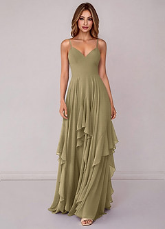 Azazie Zaina Bridesmaid Dresses Moss Green A-Line Chiffon Dress image4