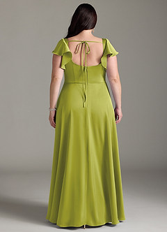 Azazie Bondi Bridesmaid Dresses Lemongrass A-Line Bow Stretch Satin Dress image8