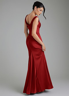 Azazie Spencer Bridesmaid Dresses Pomegranate Mermaid Pleated Stretch Satin Dress image2