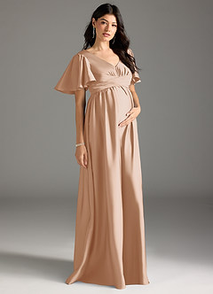 Azazie Verna Maternity Bridesmaid Dresses A-Line Ruched Stretch Satin Floor-Length Dress image5