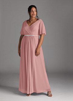 Azazie Tricia Kleider für die Brautmutter A-Linie V-Hals Gefaltet Chiffon Kleid Altrosa image8
