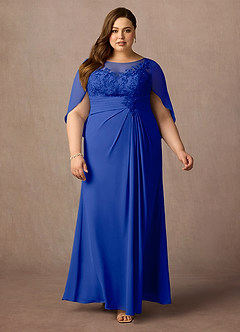 Azazie Hera Mother of the Bride Dresses Royal Blue A-Line Lace Capelet Chiffon Dress image6