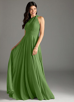Azazie Charlize Abiti da Damigella Abito A-Line in Chiffon Monospalla Basilico image3