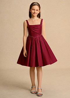 Azazie Jello Girls Formal Flower Girl Dresses Burgundy Ball-Gown Pleated Matte Satin Dress image1