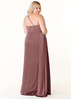 Azazie Maron Bridesmaid Dresses Vintage Mauve A-Line One Shoulder Stretch Satin Dress image9