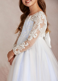 Azazie Elodie Flower Girl Dresses Ivory Lavender Ball-Gown Lace Dress image7