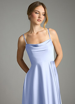 Azazie Elle Bridesmaid Dresses Ice A-Line Pleated Stretch Satin Dress image2