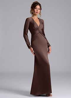 Azazie Tria Final Sale Ganache Mermaid Long Sleeve Stretch Satin Dress image4