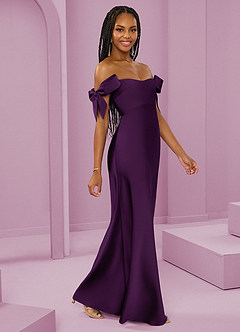 Barbie ♥ Azazie Bridesmaid Dresses Grape Sheath Off the Shoulder Stretch Satin Convertible Dress image1