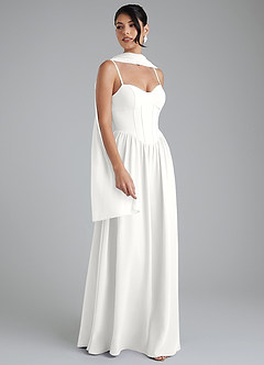 Azazie Alisha Robes de demoiselle d'honneur Robe Trapèze en Mousseline de soie Corset Blanc image1