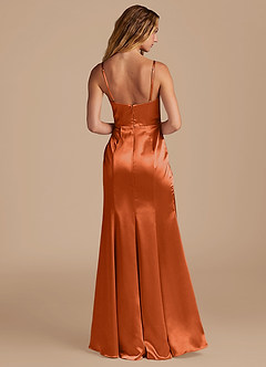 Azazie Marzia Brautjungfernkleider Meerjungfrau-Linie Plissee Metallischer Satin Kleid Gebranntes Orange image5