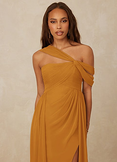 Christian Siriano Bridal for Azazie 1014 Brautjungfernkleider A-Linie Schulterfrei Chiffon Kleid Butterscotch image6